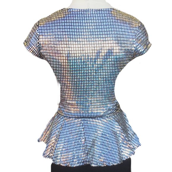 IPONA Peplum Sequined Bodice Short Dress V-Neck Beaded Party Cocktail S - Picture 9 of 10